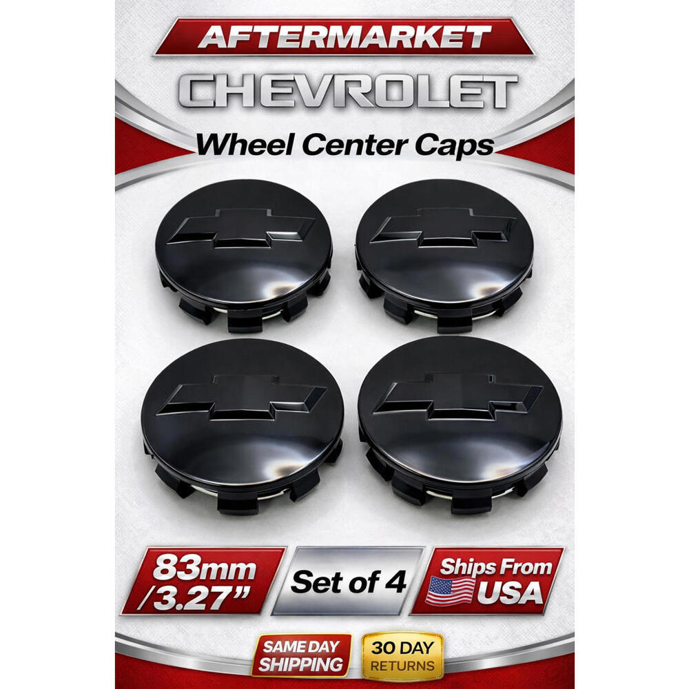 Chevrolet Replacement Wheel Center Caps Gloss Black  83mm 3.25” Set of 4
